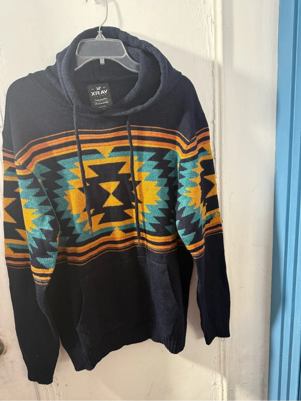 Xray Men's Knit Southwestern Knit Hooded Acrylic Blend Sweater Sz XL